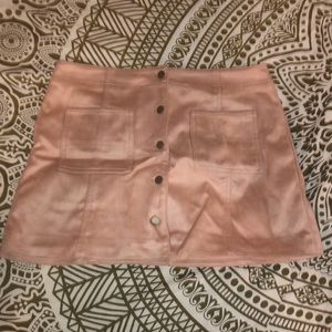 Baby Pink Polyester Button Up Skirt